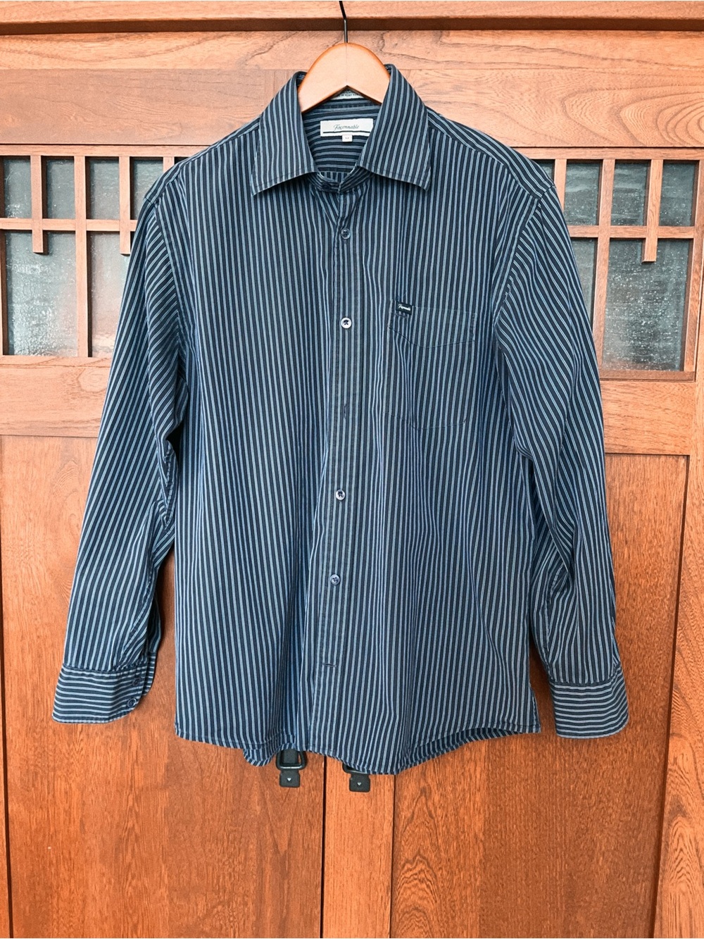 Faconnable Navy Blue Pinstripe Long-Sleeve Dress Shirt-M